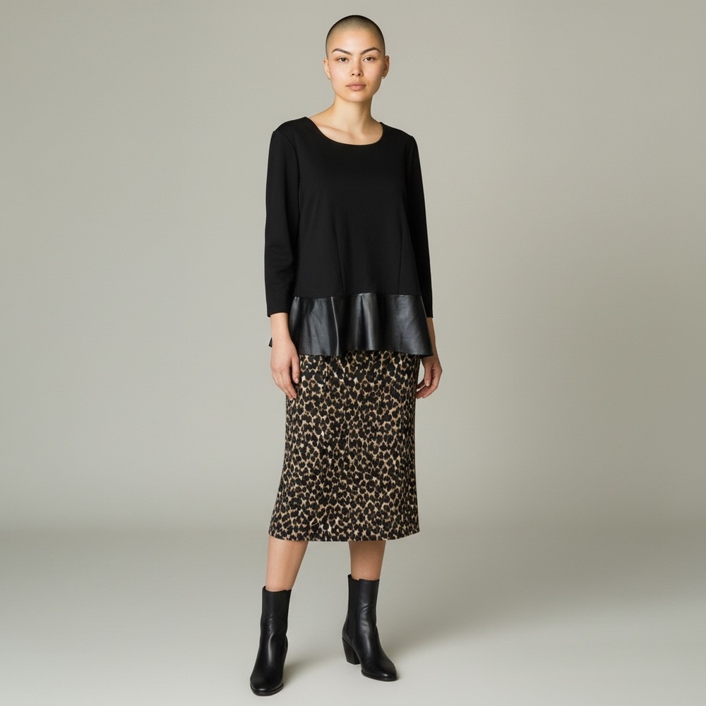 Ann Taylor Black Faux Leather Peplum Blouse
